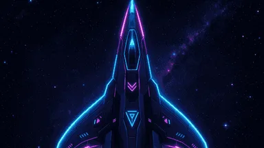The Voidbreaker ship flying through a starfield